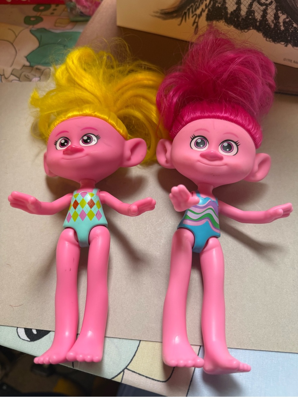 Mayoral Pink Troll Dolls with Yellow and Magenta Hair